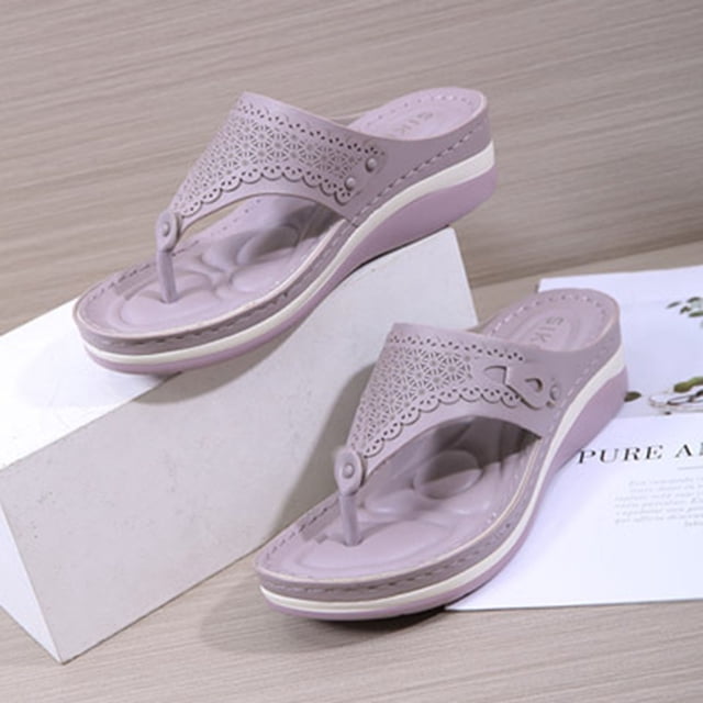 LSLJS Sandales pour Femmes Grande Taille Légères Chaussures Rétro Tongs de Massage Semelle Souple Compensées, Pantoufles pour Femmes
