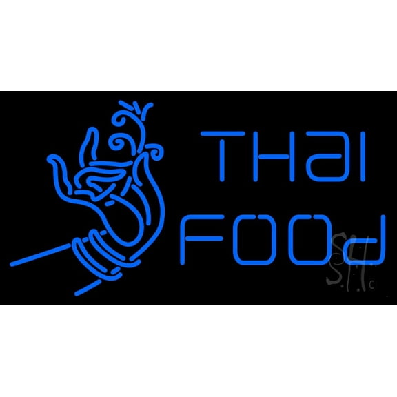 Blue Thai Food Logo LED Neon Sign 20 x 37 - inches, Black Square Cut Acrylic Backing, with Dimmer - Bright and Premium built indoor LED Neon Sign for restaurant window and interior decor.