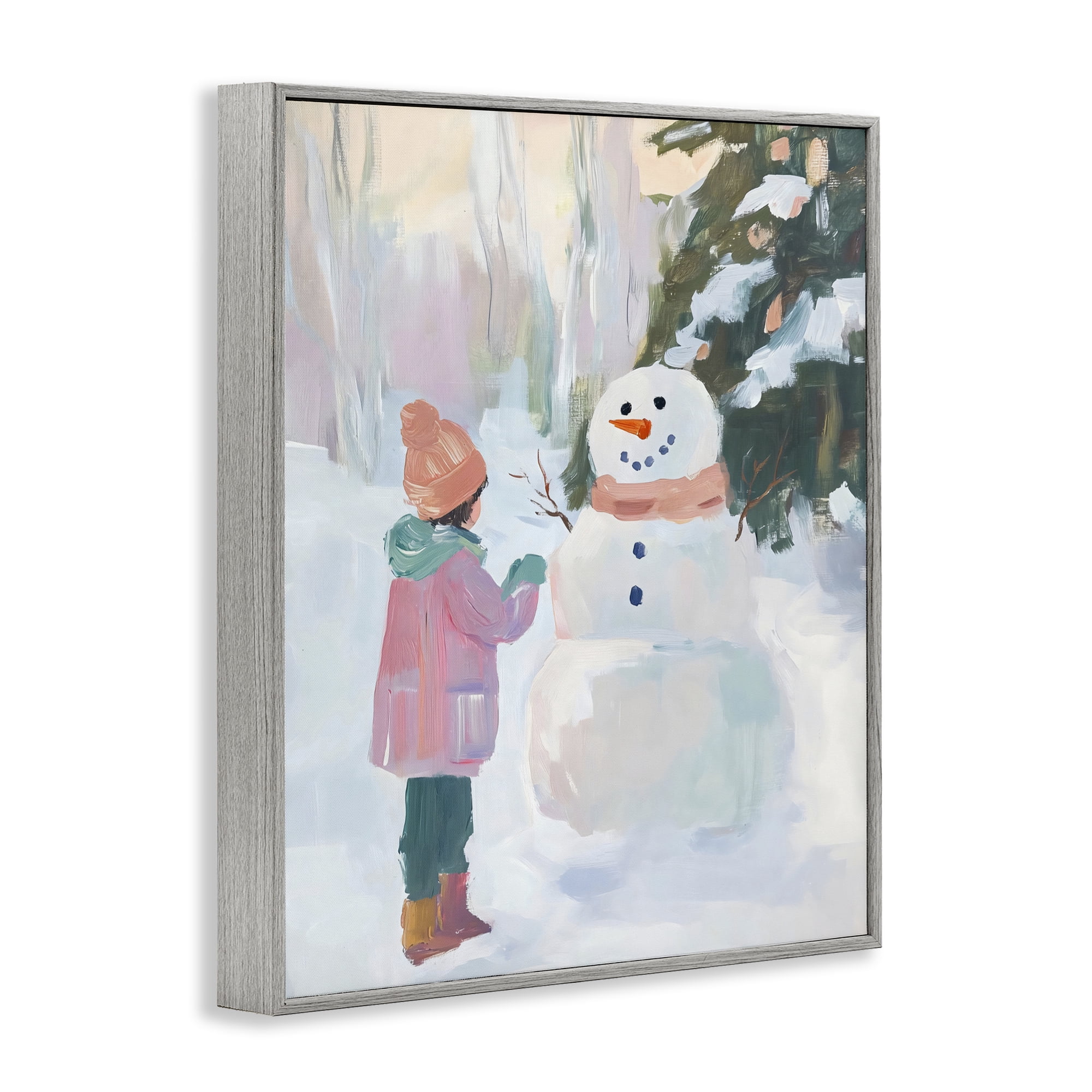 Stupell Industries Girl & Snowman in Winter Gray Framed Giclee Art, design by The Prints Vibe
