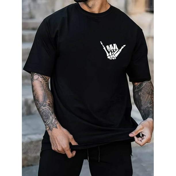 Tees For Men, Rock And Roll Print T Shirt, Casual Short Sleeve Crew Neck T-shirt For Summer Spring Fall, Graphic Tees For Men, Tops As Gifts