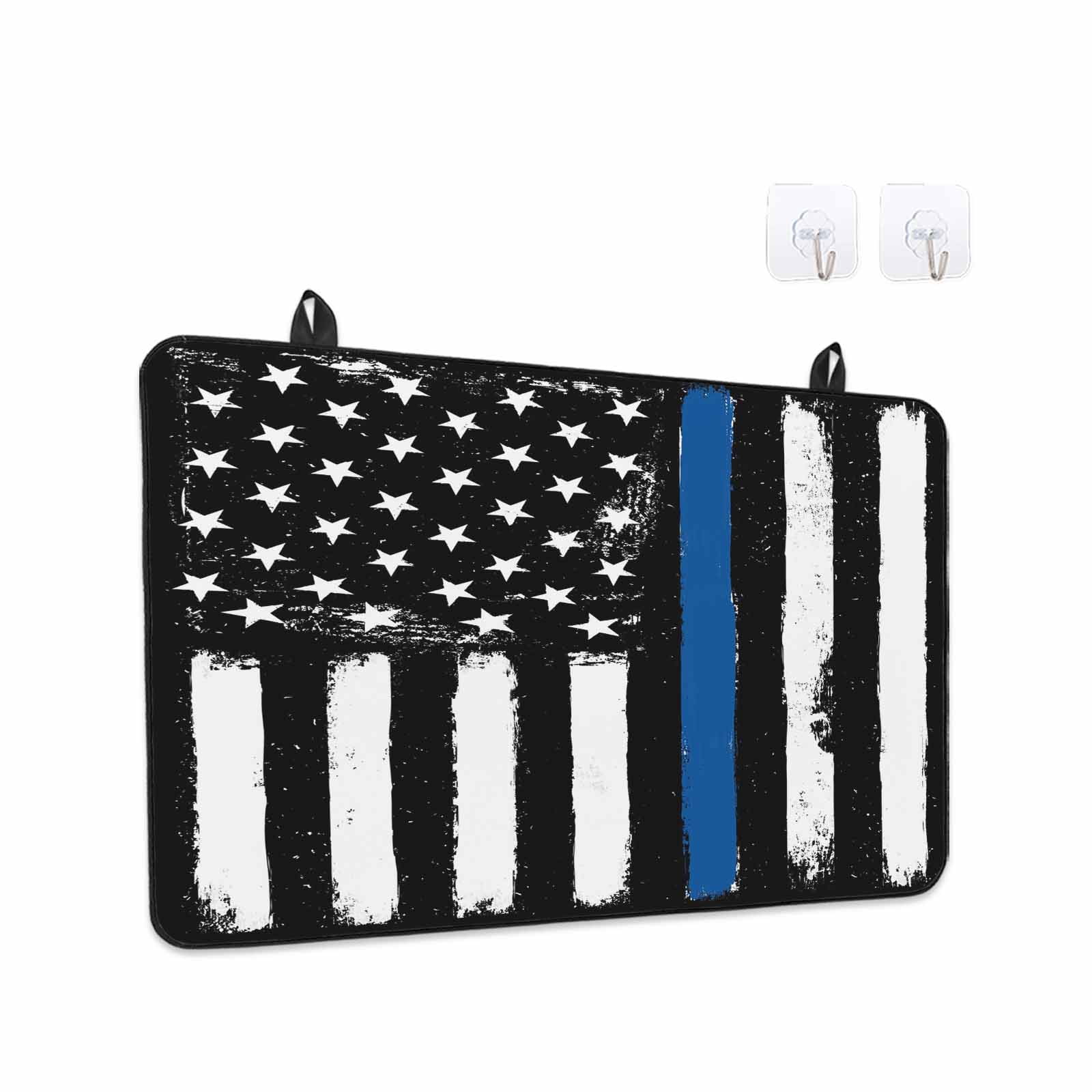 Blue American Flag Stove Top Cover for Electric Stove, Heat-proof & Non Slip Glass Top Stove Cover Protector, Black White Stars Stripe US Flag Kitchen Flat Cooktop Rubber Mat 24x21 Inches