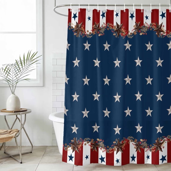 Country Star Farm Waterproof Fabric Shower Curtain,Red Blue Patriots Stripe American Flag Waterproof Fabric Shower Curtain for Bathroom Curtains Bathtubs Shower Curtains with 12 Hooks Small 36x72in