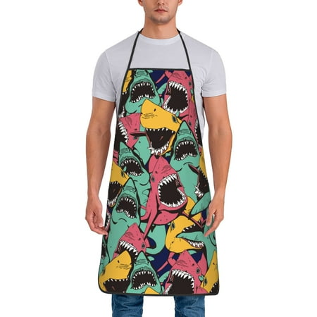 

Kitchen Aprons Angry Shark Apron For Cooking Painting Bbq Grilling Baking