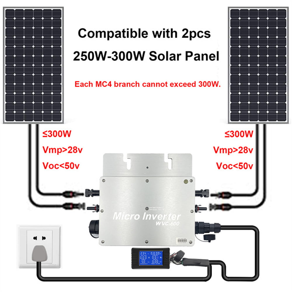 Y&H 600W Solar Grid Tie Micro Inverter Waterproof IP65 MPPT DC28-50V PV  Input AC240V Output for 30V 36V Solar Panel 