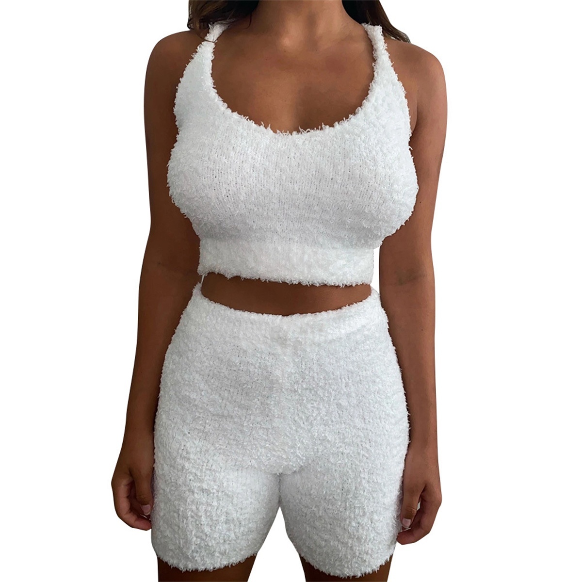 Women Summer fluffy Yoga Gym Strap Crop 