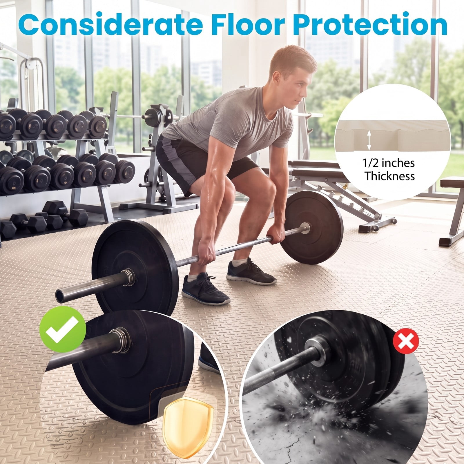 Airfind 12 Tiles Puzzle Exercise Floor Mat with Interlocking EVA Foam and Non-Slip Texture for Home Gym Equipment Protection, Beige