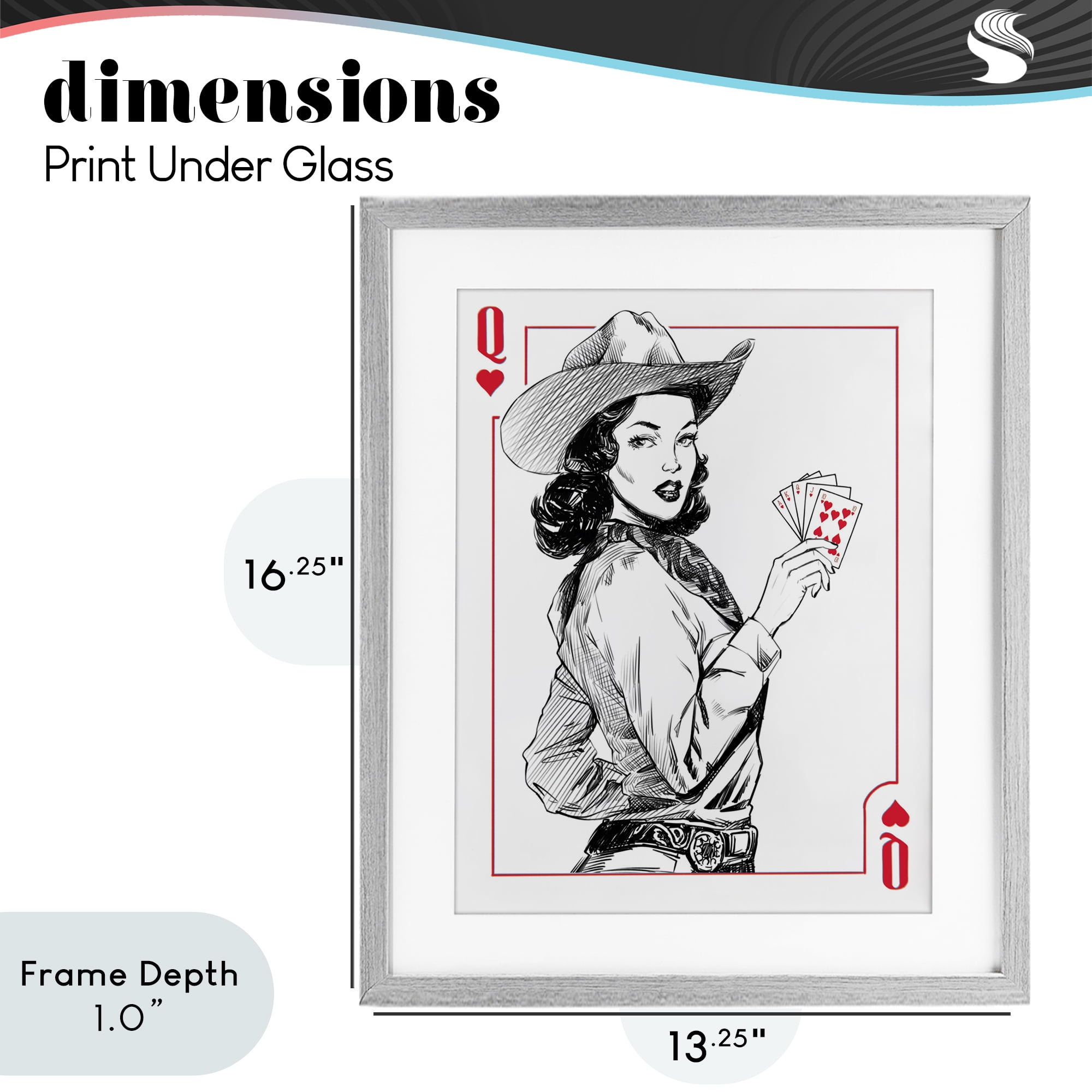 Stupell Industries Cowgirl Queen of Hearts Gray Framed Print Under Glass, design by Ziwei Li