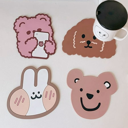 

Cute Animal Coaster 4PCS Non Slip Coasters Heat Insulation Unique Silicone Drink Cup Mat Prevent Furniture and Tabletop