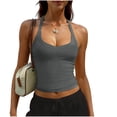 thumbnail image 4 of XFLWAM Women's Halter Crop Tank Tops V Neck Backless Ribbed Fitted Sleeveless Cami Shirts Summer Workout Gym Clothes, 4 of 9