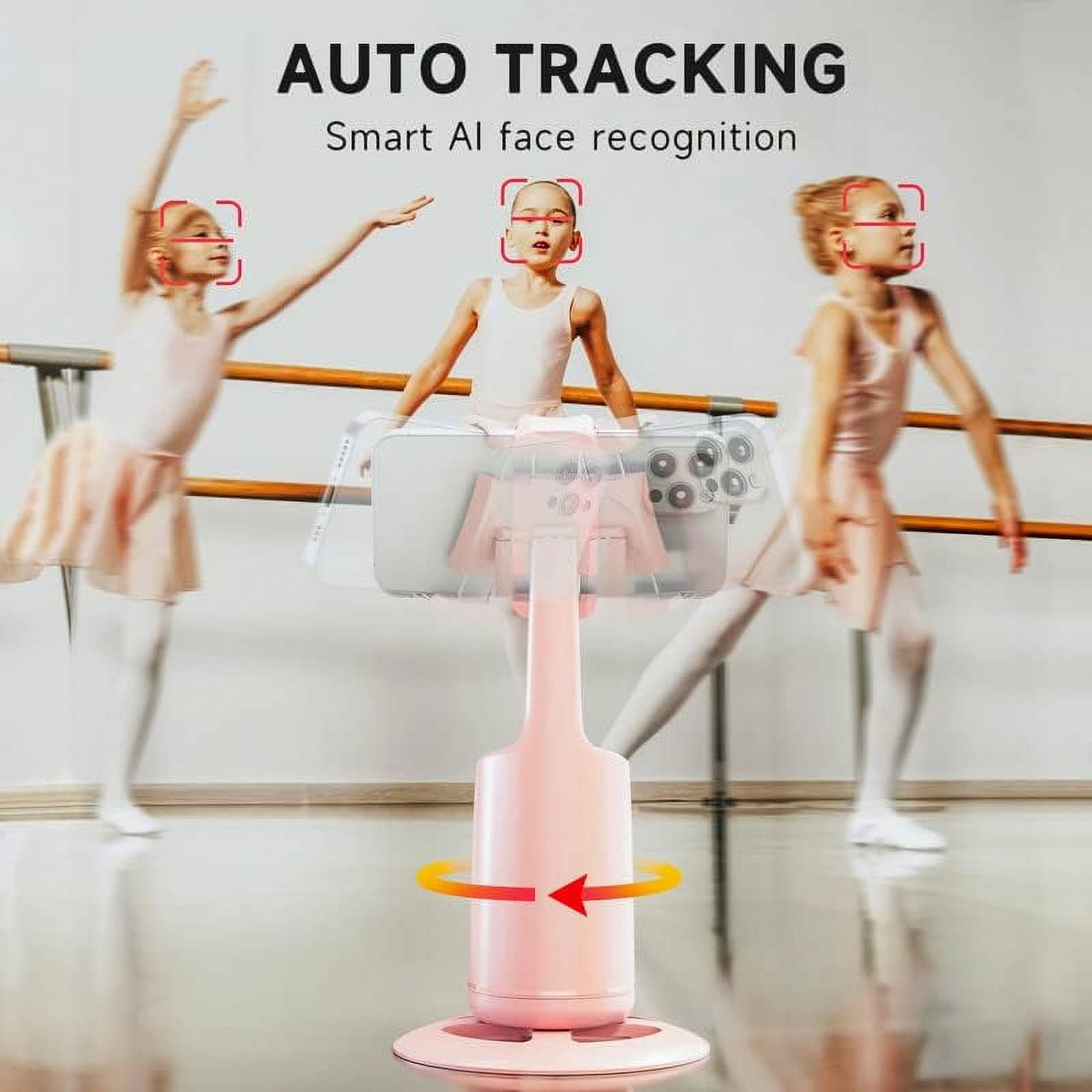 PINHEN Auto Face Tracking Tripod, 360° Rotation Auto Tracking Phone Holder, No App, Phone Camera Mount with Remote and Gesture Control, Rechargeable Smart Shooting Holder for Video Recording, Tiktok