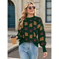 thumbnail image 5 of Women'S Fall Leaf Trendy Jacquard Sweater Casual Knitted Soft Cozy Pullover Sweaters Green L, 5 of 7