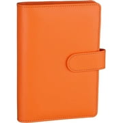 Antner A6 PU Leather Notebook Binder Refillable 6 Ring Binder for A6 Filler Paper, Loose Leaf Personal Planner Binder Cover with Magnetic Buckle Closure, Orange