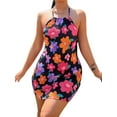 thumbnail image 5 of Franhais Women Halter Dress, Flower Patterns Ruched Backless Hip Dress, Ladies Summer Tight Short Party/Club/Bar Outfits, 5 of 9