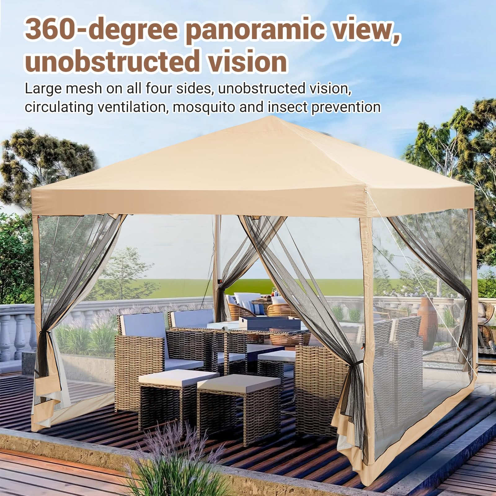 Huisuilinss Pop Up Canopy Tent,8/10FT Beach Tent,Commercial Outdoor Sun Shade,Waterproof Screen Tent,Portable Gazebo With Mesh Mosquito Netting/Side Walls For Events arties Camping Garden Outdoor