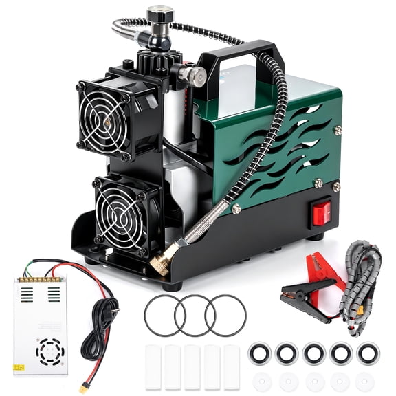 TUDIVING 4500 PSI PCP Air Compressor, 350W Portable High Pressure Air Compressor with Dual Cooling Fans, 12V DC & 110V AC, Oil-Free Water-Free