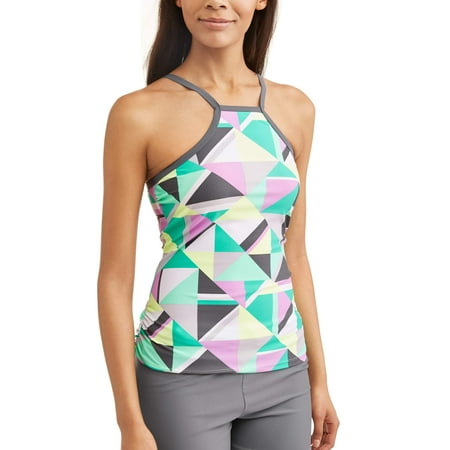 Shirred Tankini Top - Women's Sporty Swim High-Neck Halter Tankini Top