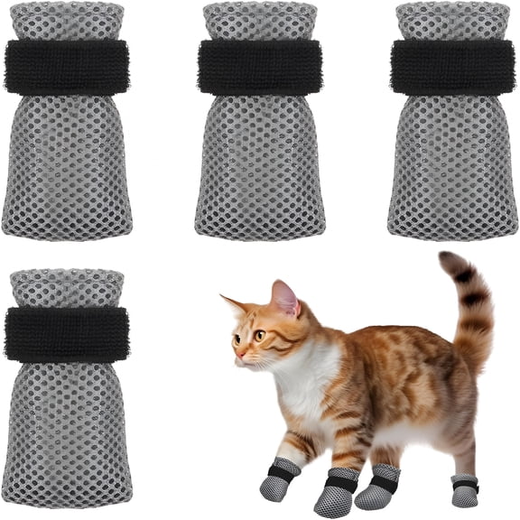 GASTROPOD 4Pcs Cat Mittens Prevent Scratching Adjustable Cat Claw Protectors Covers Mesh Breathable Cats Shoes Kitten Shoes Socks Booties Anti Scratch Kitten Foot Covers for Pet Bathing Cutting Nail