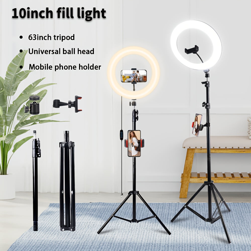 Professional 63 Adjustable Tripod with 12 Dimmable LED Ring Light & Phone Holder - Makeup TikTok YouTube Zoom Streaming Lighting Kit - Portable Photo Video Light - Perfect Christmas Gift