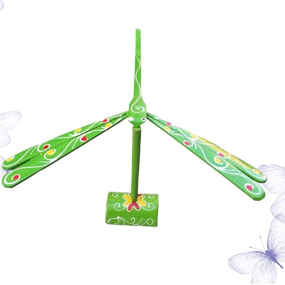 SEWACC 1Set Balancing Dragonfly Toy for Playtime with Holder in Green Bamboo Material