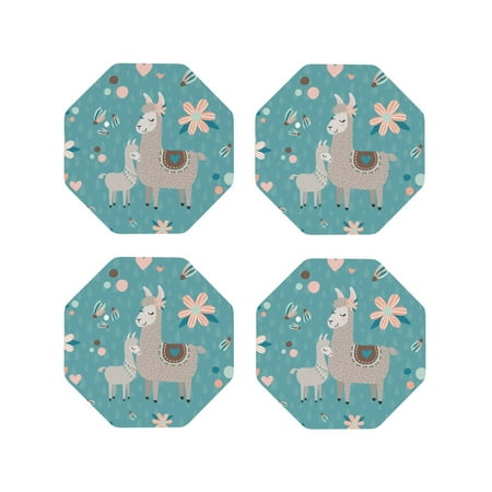 

Tideii Teal Mama Llama for Leather Coasters 4 Pieces Anti-fouling and Anti-scalding Decorative Coasters Suitable for Restaurants Kitchens Coffee Shops-Octagon