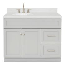 Ariel Hamlet 42 In. Left Offset Oval Sink Bathroom Vanity With Carrara White Quartz Countertop 1.5 Edge In Grey