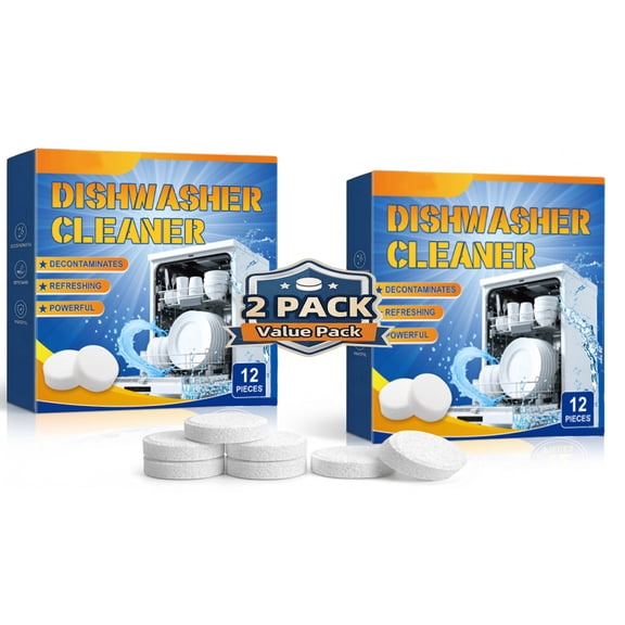Dishwasher Cleaner Tablets, Powerful Deep Cleaning & Odor Eliminator Descaler for All Dishwashers, 12 Count (2 Pack, Total 24 Tablets)