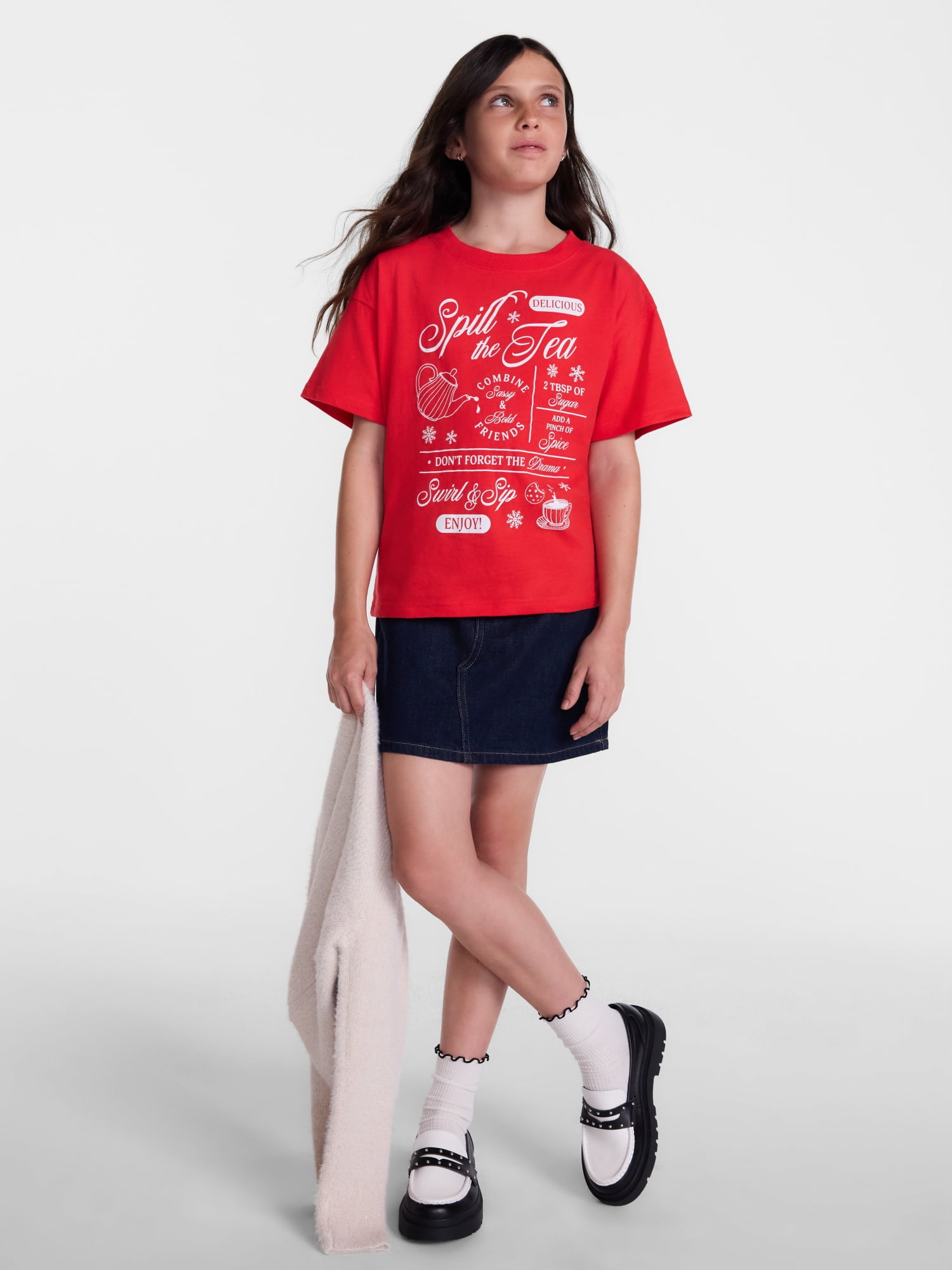 Weekend Academy Girls Oversized Graphic Cotton Tee with Short Sleeves, Sizes 4-18