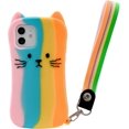 thumbnail image 1 of Cases Compatible with iPhone 12/ iPhone 12 Pro Case Silicone 3D Cute Cartoon Cat Design Soft TPU Rubber Bumper Shockproof Cover Lanyard Compatible wit, 1 of 4