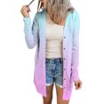 thumbnail image 2 of Women's Mid-Length Gradient Color Cardigan, Open Front Button Down Knit Sweater, Lightweight Longline Cover Up, Casual Duster Coat, Tunic Length Layering Piece Pink S, 2 of 6