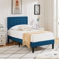 thumbnail image 2 of VECELO Upholstered Platform Bed Frame with Button Tufted Adjustable Headboard, Sturdy Wood Slat Support, Blue, 2 of 7