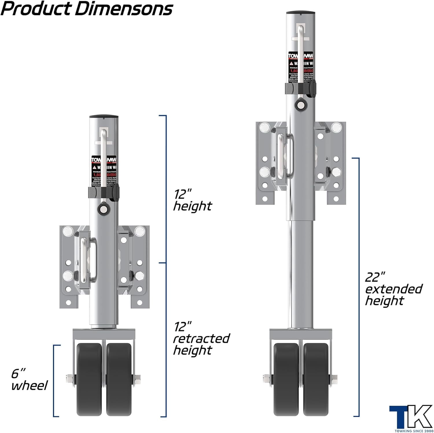 TOWKING 2000 lbs Upgraded Boat Trailer Jack, 10" Lift, Bolt on Trailer Jack for RV, Boat and More, Silver