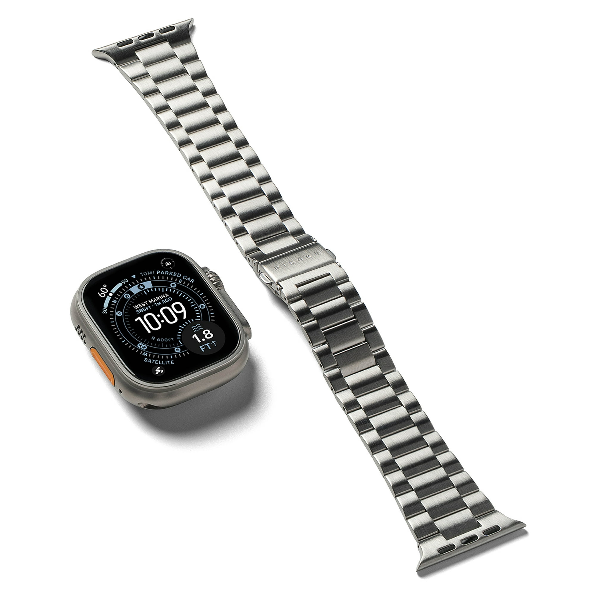 Ringke Metal One Air [One Touch Clasp] for Apple Watch 44 / 45 / 46mm, Ultra 49mm, Slim Stainless Steel Watch Band with Adjustment Tool - Silver