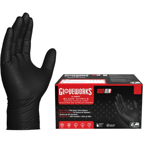 Black Nitrile Gloves 6 Mil Disposable Raised Diamond Texture Latex Free Food Safe Industrial Mechanic Glove