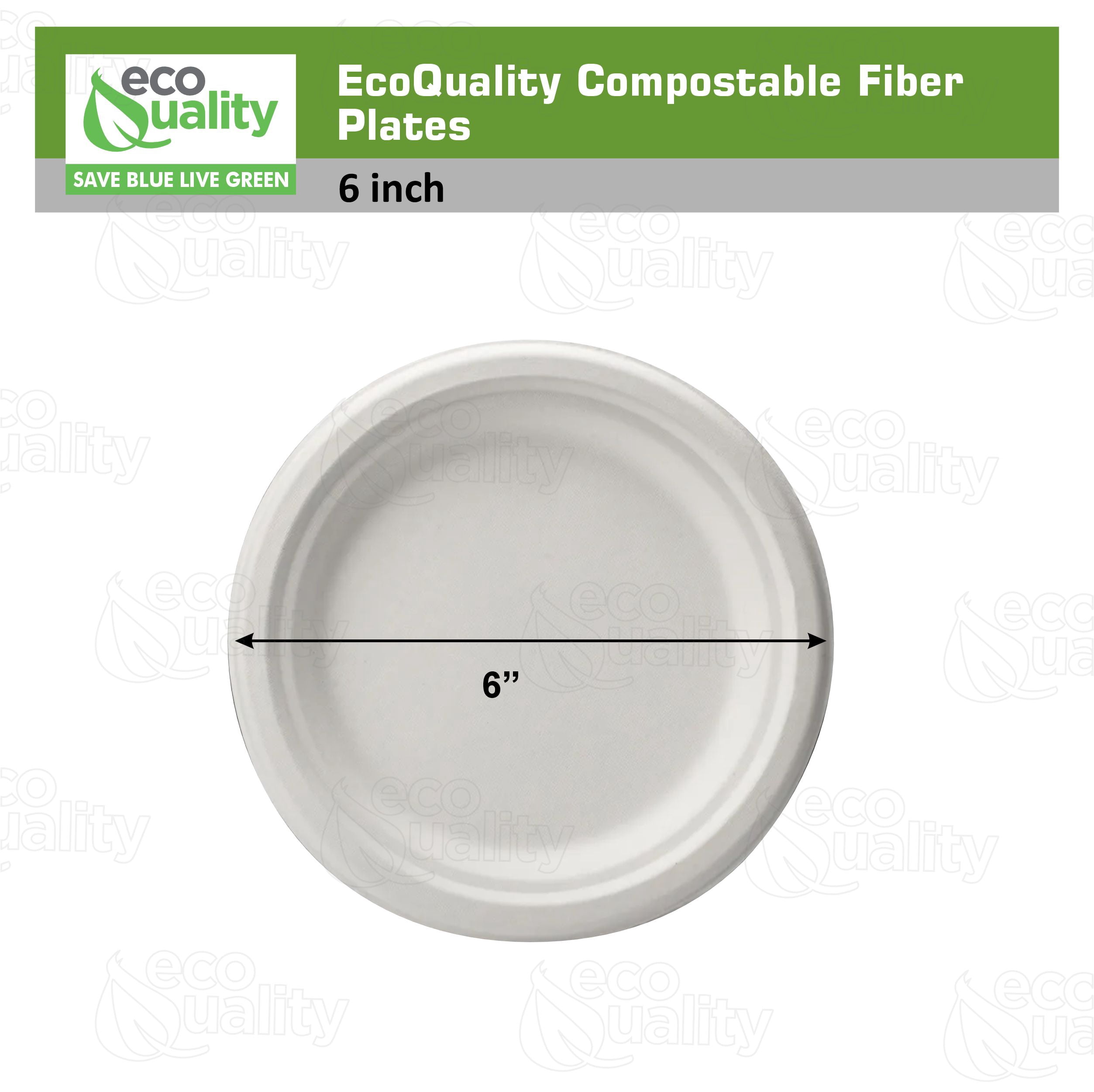 EcoQuality 100% Compostable 6-Inch Plates [500 Count] - Natural SugarCane Biodegradable Compostable Bagasse Bamboo Environmentally Friendly - Plates for Dessert, Appetizers, Birthdays, Microwavable