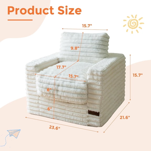 Kids Bean Bag Chair with Pillows, Faux Fur Floor Sofa for Boys Girls