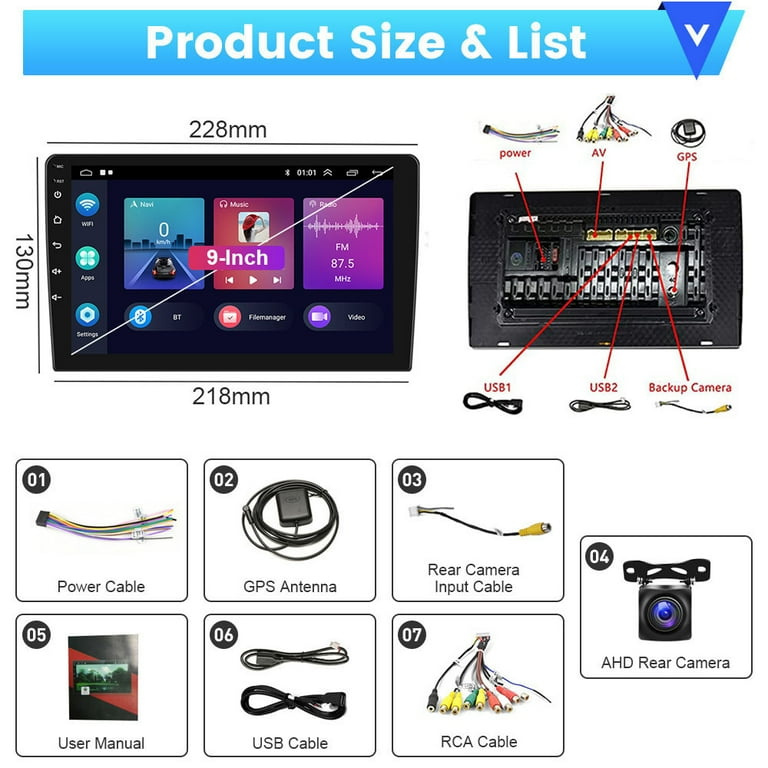 2GB 64GB Android Autoradio per Toyota RAV4 2007-2012 Wireless Carplay Android Auto, Hodozzy 9 Pollici Touch Screen Stereo, GPS Navigatore WiFi Bluetooth FM/RDS Retromarcia 2 Din Radio per Toyota RAV4