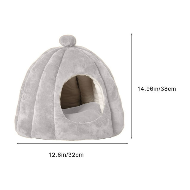 Semi-Enclosed Pet Bed 15x13in Detachable Washable Flannel Kennel Mat For Cats Small Animals Soft Support Base Gray