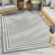 Well Woven Fallon Frankie Modern Stripes Green 5'3" x 7'3" Hi-Lo Indoor/Outdoor Area Rug