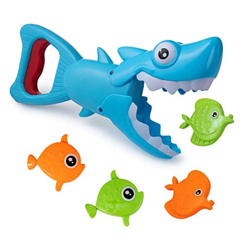 Boley Shark Grabber Bath Toy Game for Kids Great White Shark with Teeth Biting Action Includes 6 Sinking Fish