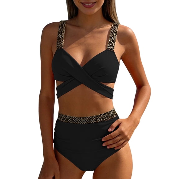HAPIMO Women's Bikini Set Suitable For Resort And Spa Trips Flexible Material For Look For Beach Outings Style Black L