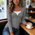 thumbnail image 5 of Miluxas Women Fashion Slim Fit Tops Lace Button Square Neck Long Sleeved T-Shirt for Daily Wear Gray, 5 of 9