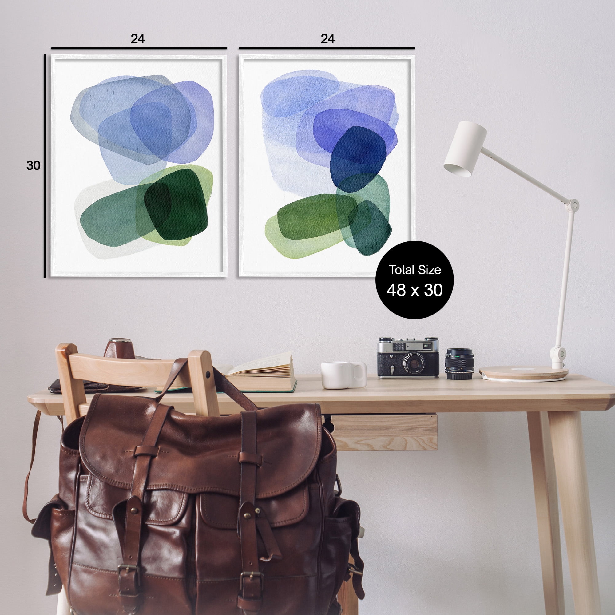 Stupell Industries Minimal Oblong Shapes Abstract Painting White Framed Art Print Wall Art, 24 x 30, Set of 2