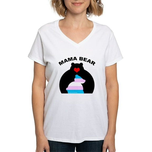CafePress - Mama Bear Trans T Shirt - Womens Cotton V-Neck T-shirt