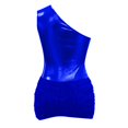 thumbnail image 3 of Gibobby Vestidos casuales Nueva Falda corta de un hombro de tela de lana tejida de cuero ajustada a la cadera Sexy para mujeres europeas y（Azul， XL), 3 of 5