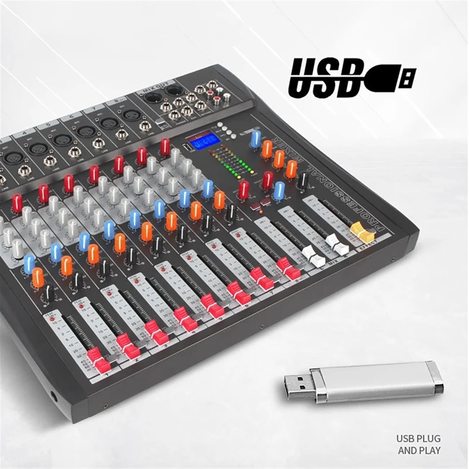 8 Channel Audio Mixer Mixing Console Sound Board USB Reverb For PC Stage Studio DJ Stage Controller Monitoring ,Precision Control