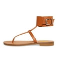 thumbnail image 3 of FSJ Women Split Open Toe Thong Sandals Wide Buckled Ankle Strap Flats Summer Beach Vacation Gladiator Sandals Size 6 Brown, 3 of 4