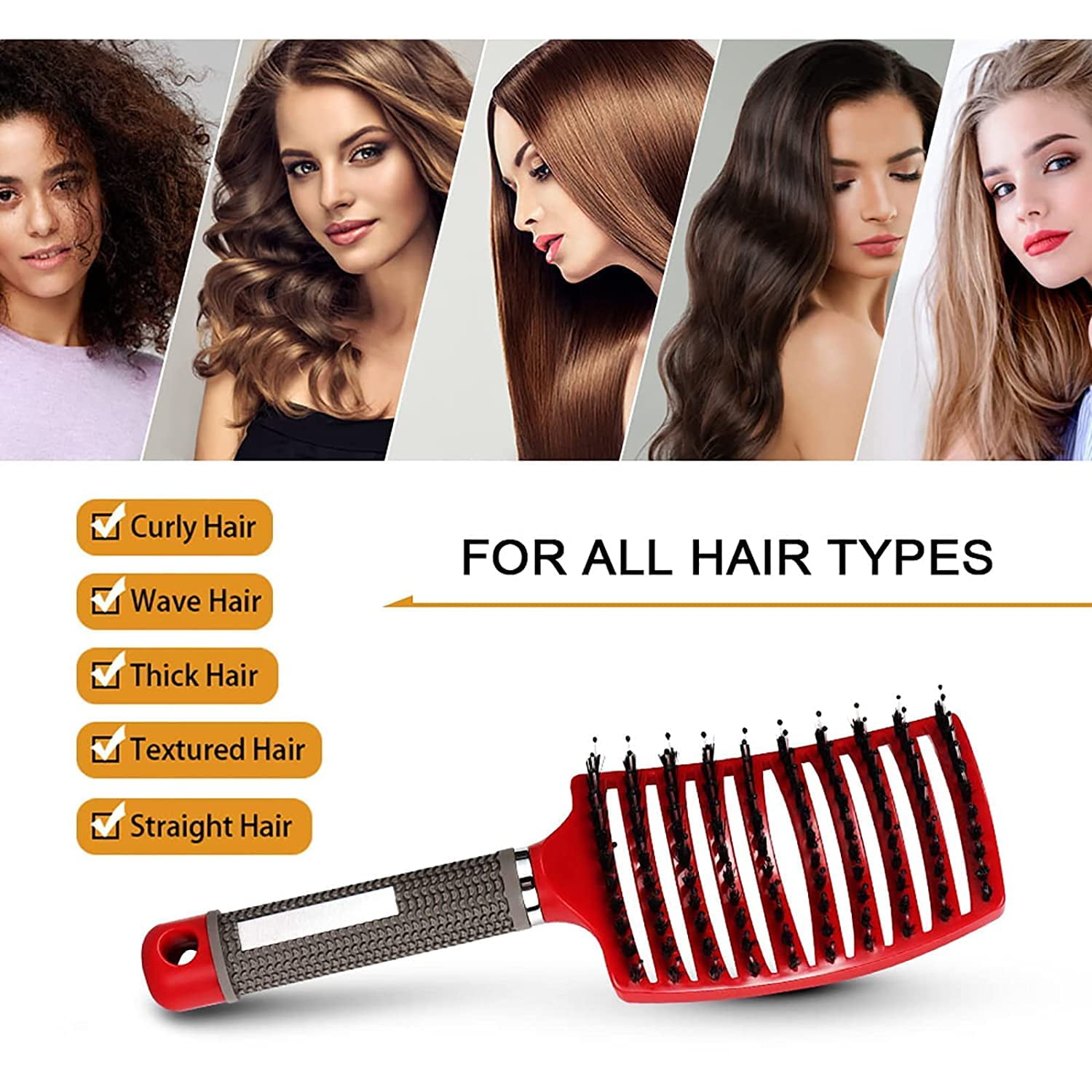 Magical Brush Detangler, Hair Brush, Vormey Ultra Detangler Brush, for Wet or Dry Detangling Hair Brush for Men, Women and Kids, Long, Thick, Thin, Curly & Tangled Hair (Gold+Pink)