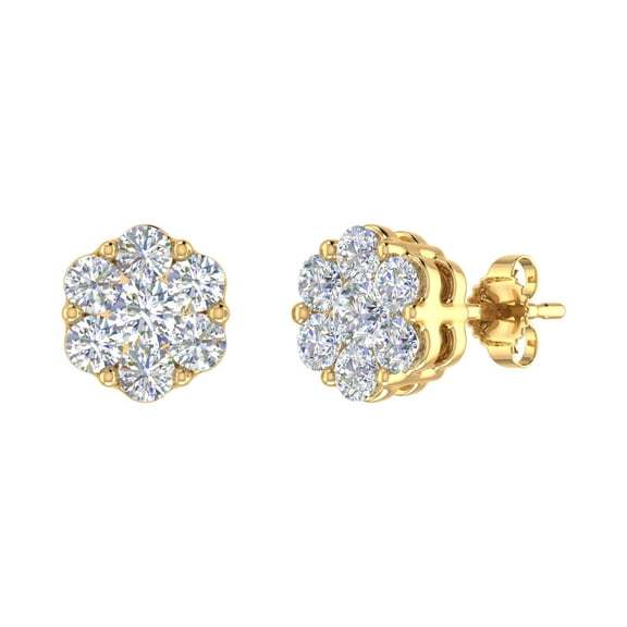 1 Carat (ctw) Cluster Diamond Stud Earrings in 10K Yellow Gold