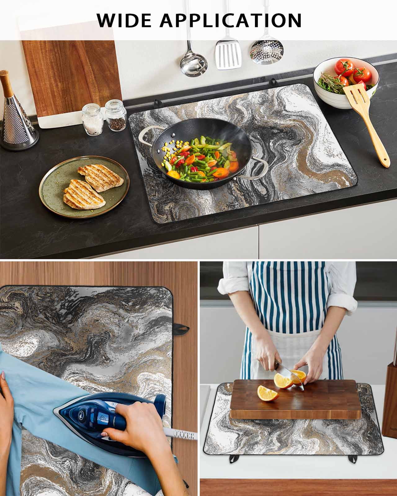 nqOlkjepod Large Induction Cooktop Protector Mat 24"x21", Black Marble Stove Top Covers for Electric Stove, Retro Chic Abstract Mottled Texture Art Stove Burner Cover Mats, Glass Top Stove Cover