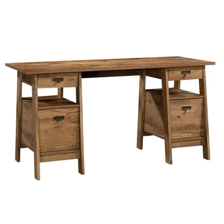 Sauder Trestle Executive Desk, Vintage Oak Finish, Home Office